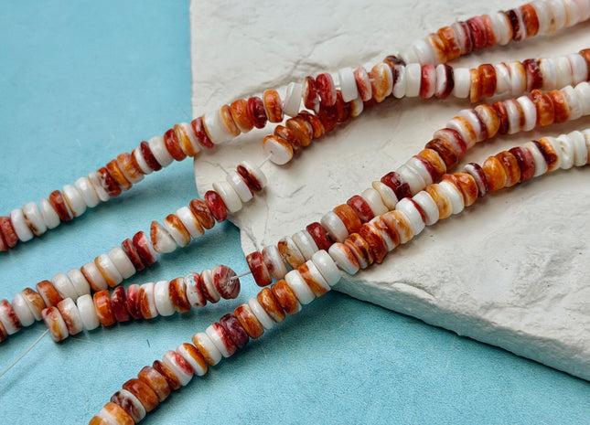 6.5mm AAA Natural Orange Red Spiny Oyster Shell Heishi Rondelle Shape Beads 16 Inch Strand #4833