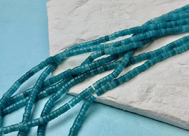 2x4.5mm Aquamarine Color Heishi Rondelle Shape Jade Gemstones Loose Beads 15 Inches Strand #4834