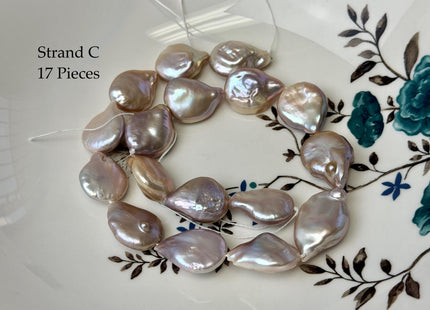 One-Of-A-Kind AA Natural Pink Baroque Jumbo Thick Coin Pearls 14.5 Inches Strand #P3502