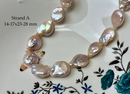 One-Of-A-Kind AA Natural Pink Baroque Jumbo Thick Coin Pearls 14.5 Inches Strand #P3502