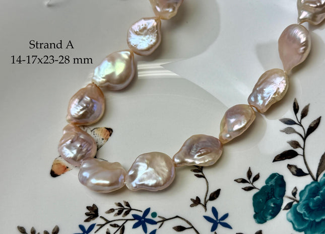 One-Of-A-Kind AA Natural Pink Baroque Jumbo Thick Coin Pearls 14.5 Inches Strand #P3502