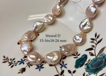 One-Of-A-Kind AA Natural Pink Baroque Jumbo Thick Coin Pearls 14.5 Inches Strand #P3502