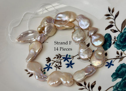 One-Of-A-Kind AA Natural Pink Baroque Jumbo Thick Coin Pearls 14.5 Inches Strand #P3502