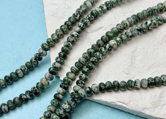 4x6 mm Smooth Rondelle Green Spot Jasper Gemstone Beads 15 Inches Strand 85 Beads #4836