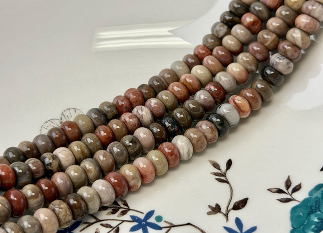 5x8 mm Smooth Rondelle Natural Petrified Wood Taupe Beige Brown Color Gemstone 15.5 Inches Strand 77 Beads #4854