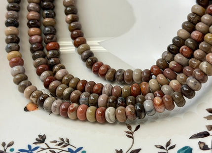 5x8 mm Smooth Rondelle Natural Petrified Wood Taupe Beige Brown Color Gemstone 15.5 Inches Strand 77 Beads #4854