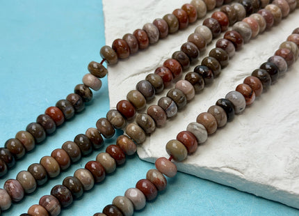 5x8 mm Smooth Rondelle Natural Petrified Wood Taupe Beige Brown Color Gemstone 15.5 Inches Strand 77 Beads #4854