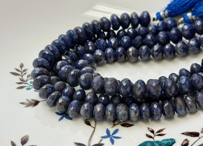 6x8-10 mm Faceted Rondelle Dark Lapis Gemstone Beads 7.5 Inches Strand 33 Beads #4855