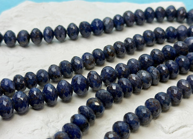 6x8-10 mm Faceted Rondelle Dark Lapis Gemstone Beads 7.5 Inches Strand 33 Beads #4855