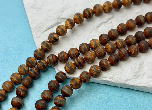 8mm DZI Tibetan Agate Smooth Round Multi Brown Color Agate Gemstone Loose Beads 14 Inches Strand 45 Beads #4856