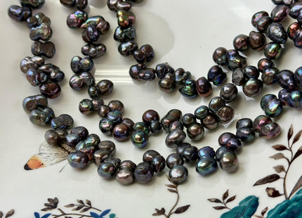 7x10-12 mm Peacock Peanut Shape Top Drilled Freshwater Pearls 16 Inches Strand 66 Beads #P3503