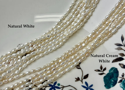 3-3.5x4-5 mm AA Natural White Rice Nugget Tiny Freshwater Seed Pearls Beads 14 Inch Strand #P3473