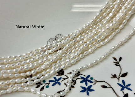 3-3.5x4-5 mm AA Natural White Rice Nugget Tiny Freshwater Seed Pearls Beads 14 Inch Strand #P3473