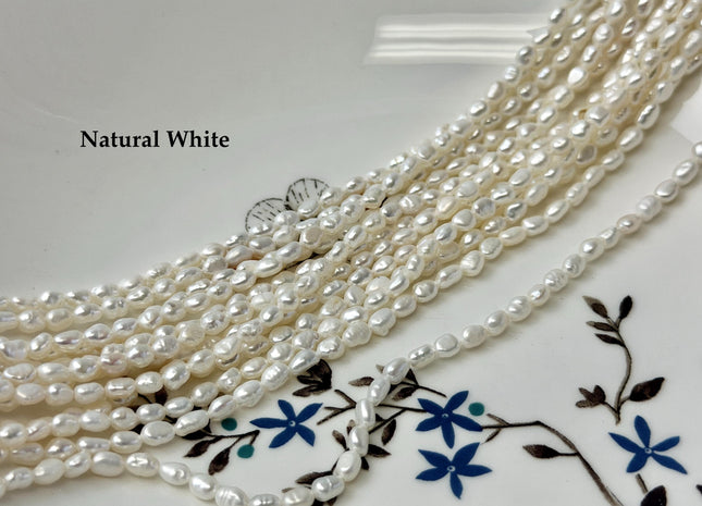 3-3.5x4-5 mm AA Natural White Rice Nugget Tiny Freshwater Seed Pearls Beads 14 Inch Strand #P3473