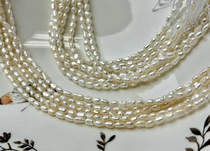 3-3.5x4-5 mm AA Natural White Rice Nugget Tiny Freshwater Seed Pearls Beads 14 Inch Strand #P3473