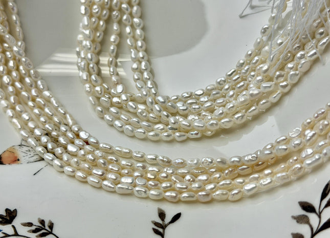 3-3.5x4-5 mm AA Natural White Rice Nugget Tiny Freshwater Seed Pearls Beads 14 Inch Strand #P3473