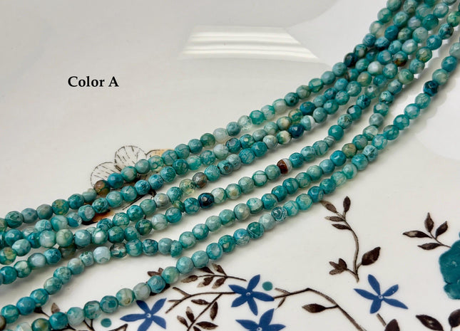 4mm Faceted Round Multi Blue White Agate Gemstone Beads 15 Inch Strand #4877