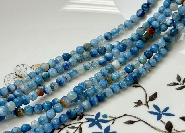 4mm Faceted Round Multi Blue Brown Agate Gemstone Beads 14.5 Inch Strand #2715