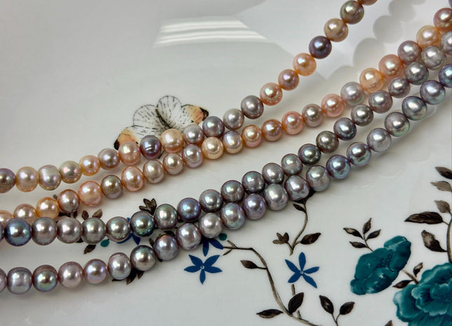 7-7.5 mm AA Natural Mauve Peach Pink Potato Freshwater Pearls High Luster 57 Beads #P3515