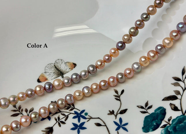 7-7.5 mm AA Natural Mauve Peach Pink Potato Freshwater Pearls High Luster 57 Beads #P3515