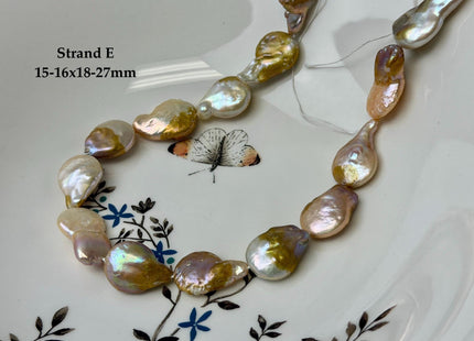 One-Of-A-Kind 15-18x18-28mm Natural Seaweed Mauve Pink Color Freshwater Coin Pearls High Luster Thick Coin Beads B Grade #P3516
