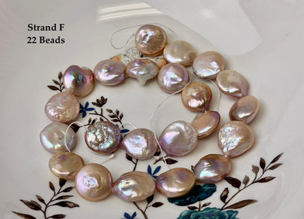 One-Of-A-Kind 15-18x18-28mm Natural Seaweed Mauve Pink Color Freshwater Coin Pearls High Luster Thick Coin Beads B Grade #P3516
