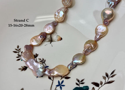 One-Of-A-Kind 15-18x18-28mm Natural Seaweed Mauve Pink Color Freshwater Coin Pearls High Luster Thick Coin Beads B Grade #P3516