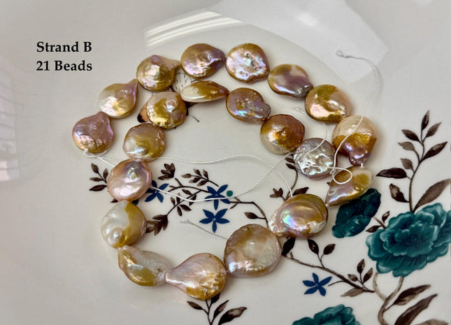 One-Of-A-Kind 15-18x18-28mm Natural Seaweed Mauve Pink Color Freshwater Coin Pearls High Luster Thick Coin Beads B Grade #P3516