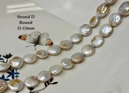 10-13 mm Natural White Champagne Seaweed Freshwater Pearls Round Tear Drop Coin Pearl Beads 15 Inch Strand #743