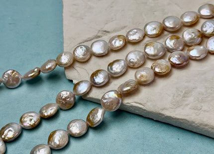 10-13 mm Natural White Champagne Seaweed Freshwater Pearls Round Tear Drop Coin Pearl Beads 15 Inch Strand #743