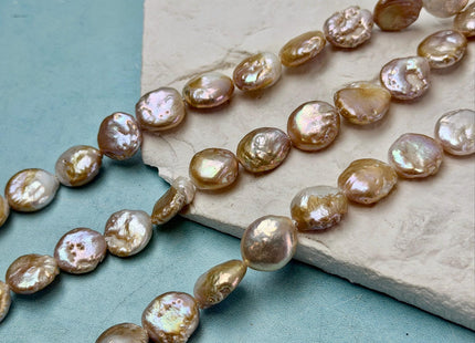 10-13 mm Natural White Champagne Seaweed Freshwater Pearls Round Tear Drop Coin Pearl Beads 15 Inch Strand #743