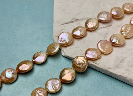 15-16 mm Natural Orange Peach Pink Freshwater Pearls Round Tear Drop Coin Pearl Beads 15 Inch Strand B Grade #P3517
