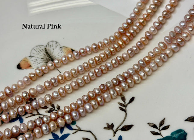 5 mm Natural Mauve Pink Button Pearl Freshwater Seed Pearl Beads 14 Inch Strand #P3518