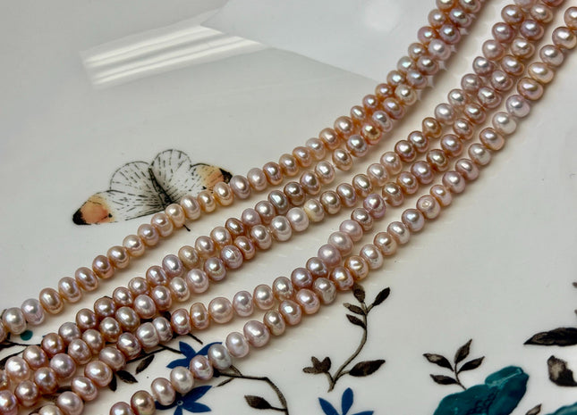 5 mm AAA Natural Blush Pink Button Pearl Freshwater Seed Pearls 15 Inch Strand 100 Beads #P3519