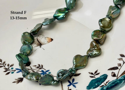 13-15x16-22 mm Forest Green Color Jumbo Keshi Freshwater Pearls Very Rare High Luster With Gold Sheen Pearls #P3520