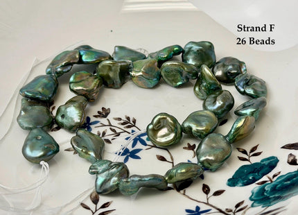 13-15x16-22 mm Forest Green Color Jumbo Keshi Freshwater Pearls Very Rare High Luster With Gold Sheen Pearls #P3520