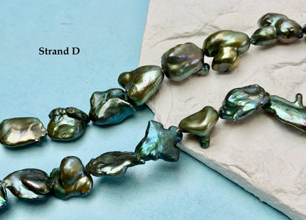 13-15x16-22 mm Forest Green Color Jumbo Keshi Freshwater Pearls Very Rare High Luster With Gold Sheen Pearls #P3520