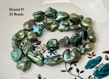 13-15x16-22 mm Forest Green Color Jumbo Keshi Freshwater Pearls Very Rare High Luster With Gold Sheen Pearls #P3520