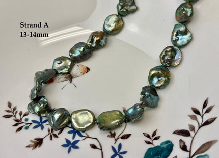 13-15x16-22 mm Forest Green Color Jumbo Keshi Freshwater Pearls Very Rare High Luster With Gold Sheen Pearls #P3520