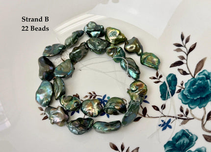 13-15x16-22 mm Forest Green Color Jumbo Keshi Freshwater Pearls Very Rare High Luster With Gold Sheen Pearls #P3520
