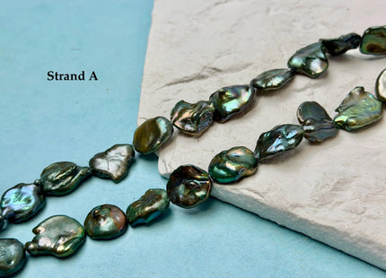 13-15x16-22 mm Forest Green Color Jumbo Keshi Freshwater Pearls Very Rare High Luster With Gold Sheen Pearls #P3520