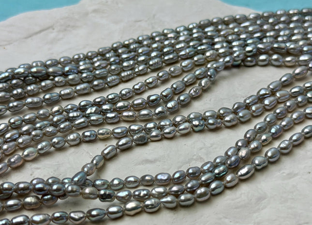 3-3.5x4-5 mm AA Gray Rice Nugget Tiny Freshwater Seed Pearls Beads 14 Inch Strand #P3474
