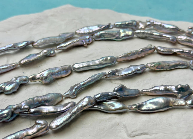 6-7x23-28mm AAA Gray Biwa Keshi Stick Freshwater Pearl Beads Super High Luster Unique Gray Pearls #P3475