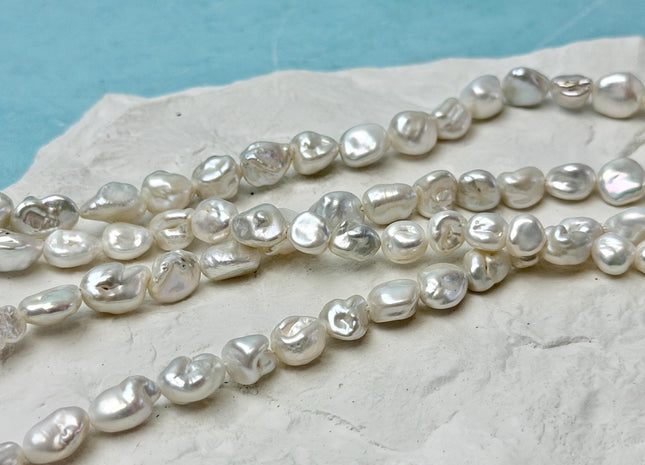 6-7x7-9 mm Natural White Keshi Freshwater Pearls Rice Nugget Shape Small Keshi 47 Beads #P3478