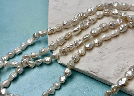 6-7x7-9 mm Natural White Keshi Freshwater Pearls Rice Nugget Shape Small Keshi 47 Beads #P3478