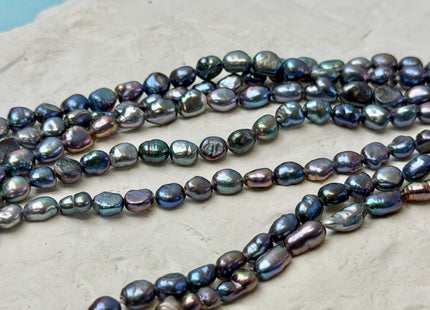 5x6-7mm Blue Peacock Rice Nugget Freshwater Pearl Beads 14 Inch Strand #P3483