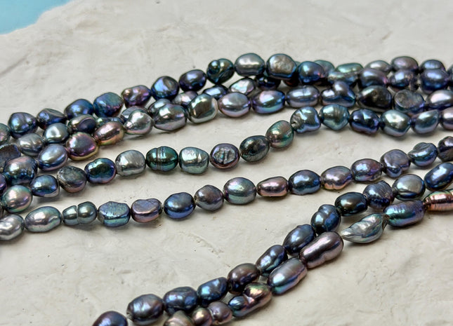 5x6-7mm Blue Peacock Rice Nugget Freshwater Pearl Beads 14 Inch Strand #P3483