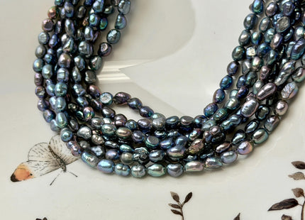 5x6-7mm Blue Peacock Rice Nugget Freshwater Pearl Beads 14 Inch Strand #P3483