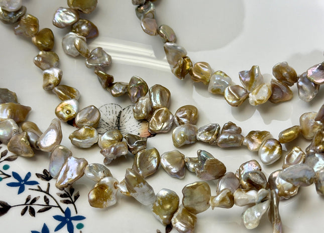 7-8x9-11 mm Natural Seaweed Keshi Top Drilled Freshwater Pearl Beads 16 Inches Strand 64 Beads #P3487