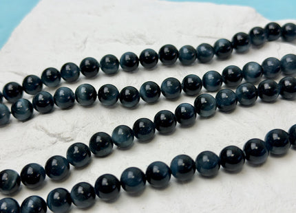 8 mm Smooth Round Blue Gray Tiger Eye Hawk Eye Gemstone Beads 15 Inches 46 Beads #4852